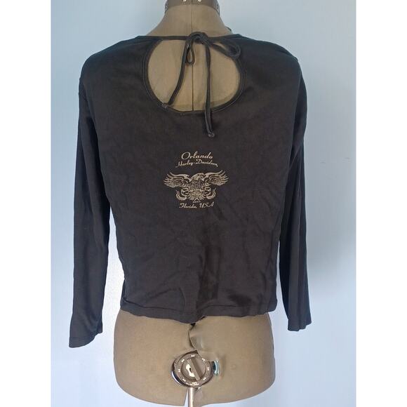 Vintage Women's Harley Davidson Logo Long Sleeve Black Shirt With Tie Back - Picture 3 of 10